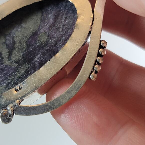 Charoite Pendant Necklace – With Citrine Accent + 20" Sterling Silver Chain - Picture 6 of 10